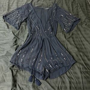 Abercrombie & Fitch Navy Blue shorts Romper with Beaded Details and tassels
